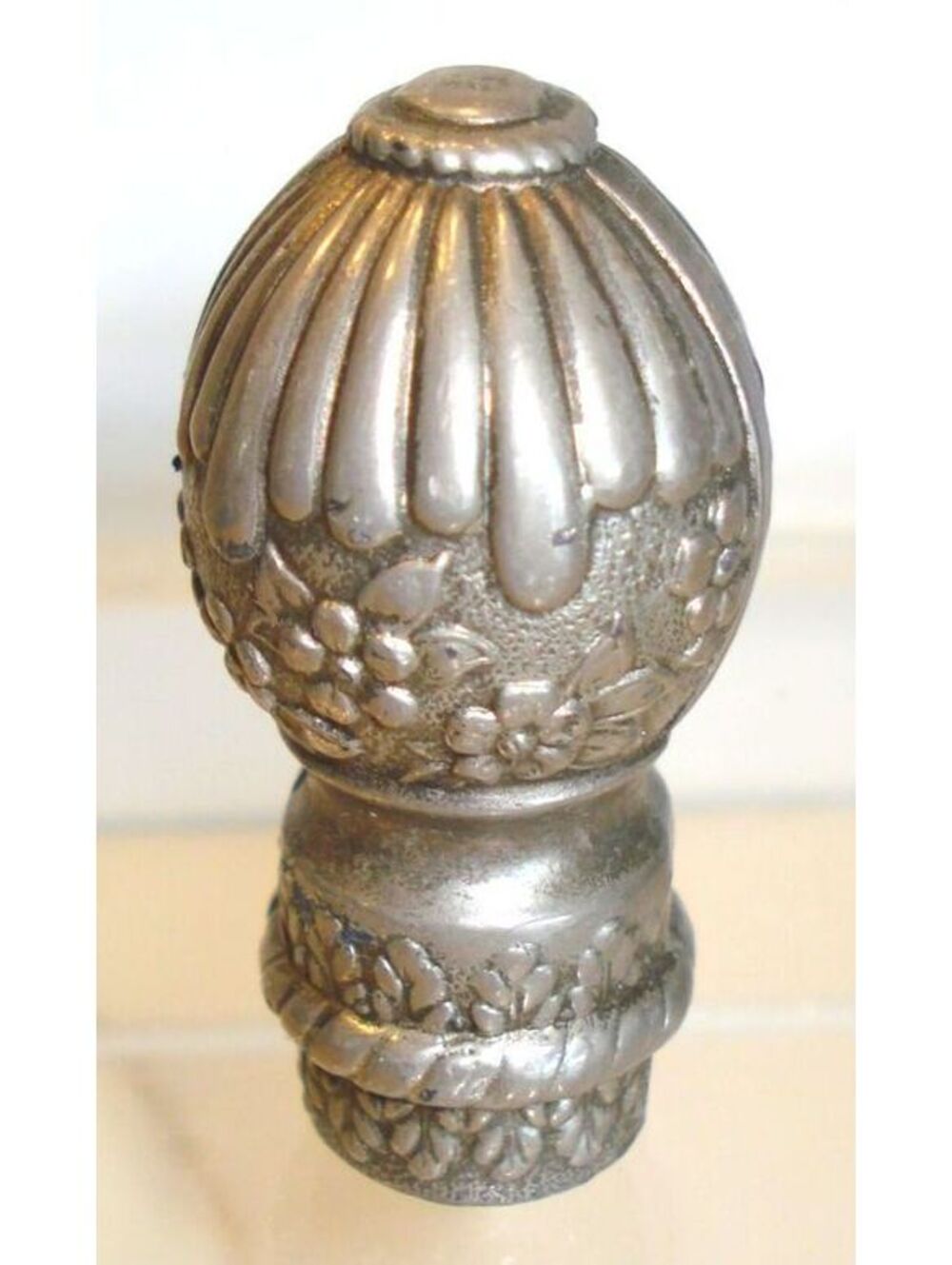 Vintage Antique Pewter Metal Ornate Flower Print Lamp Finial Decorative End Cap